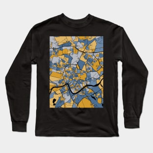 Kraków Map Pattern in Blue & Gold Long Sleeve T-Shirt